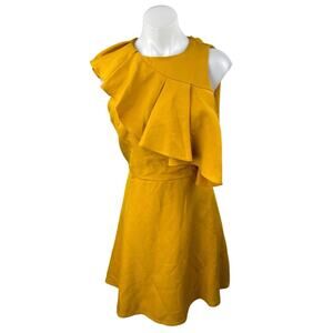 INA Women's Yellow Ruffle Sleeveless Mini Skater A-Line Fit & Flare Dress Size M